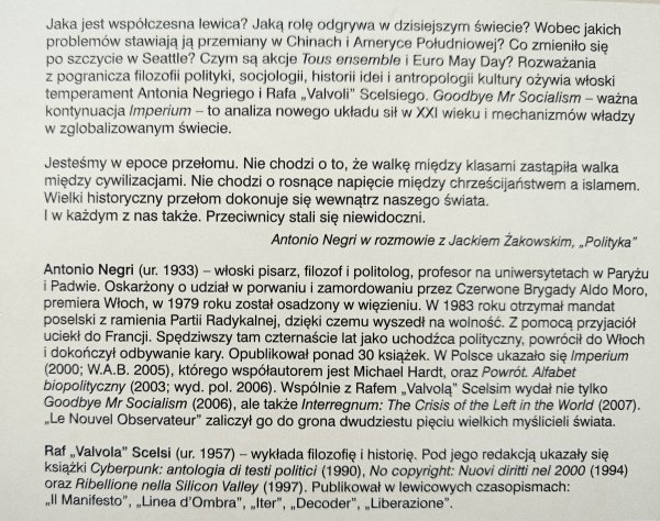 Antonio Negri Goodbye, Mr Socialism