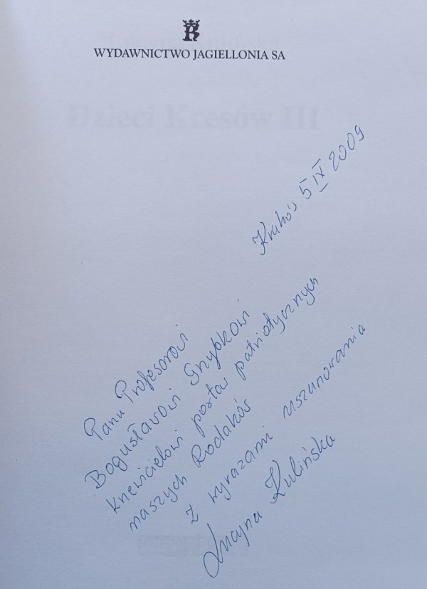 Lucyna Kulińska Dzieci Kresów III / dedykacja autorska