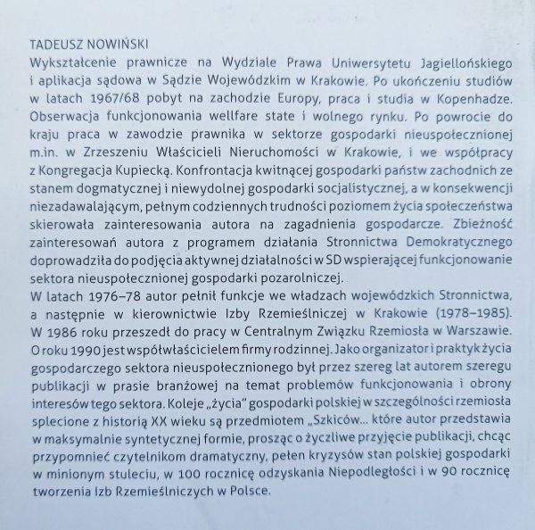 Tadeusz Nowiński Szkice o rzemiośle, polityce gospodarczej i Krakowie XX wieku