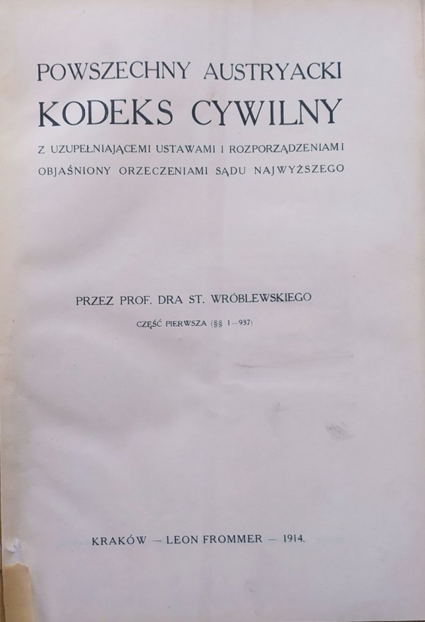 Stanisław Wróblewski • Powszechny austryacki kodeks cywilny [1914]