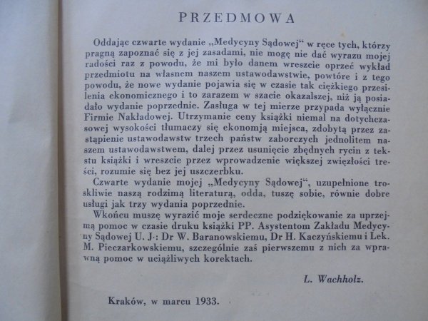 Prof. Dr. Leon Wachholz • Medycyna sądowa na podstawie nowego ustawodawstwa polskiego [1933]