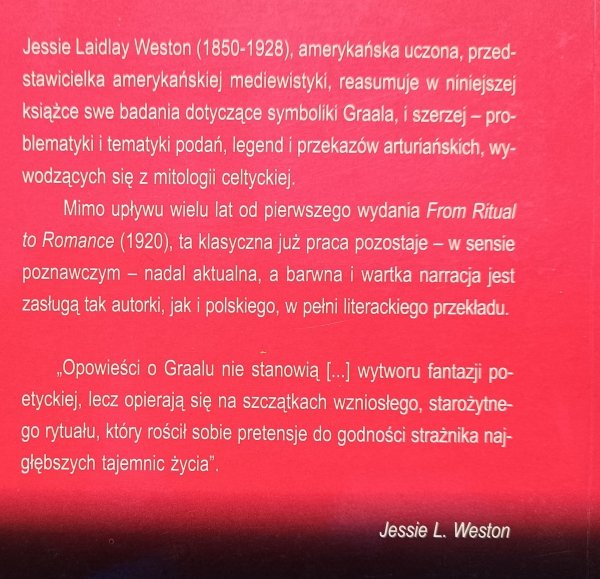 Jessie L. Weston Graal: od starożytnego obrzędu do romansu średniowiecznego