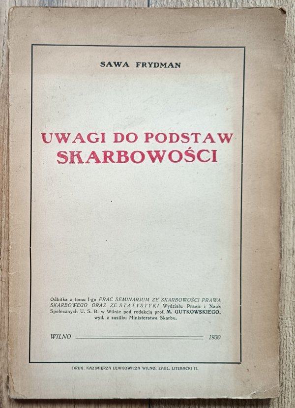 Sawa Frydman Uwagi do podstaw skarbowości