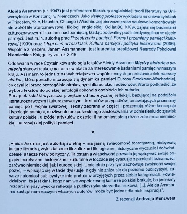 Aleida Assmann Między historią a pamięcią
