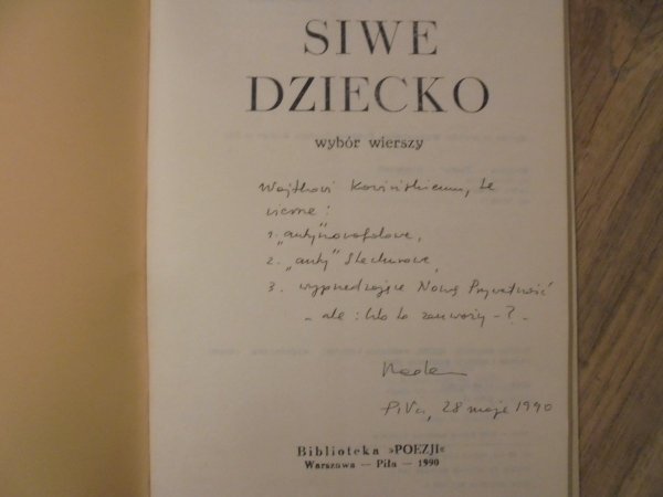 Tadeusz Wyrwa-Krzyżański • Siwe dziecko [dedykacja autora]