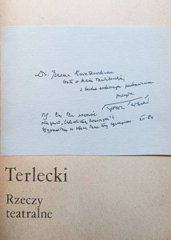 Tymon Terlecki Rzeczy teatralne / dedykacja autorska