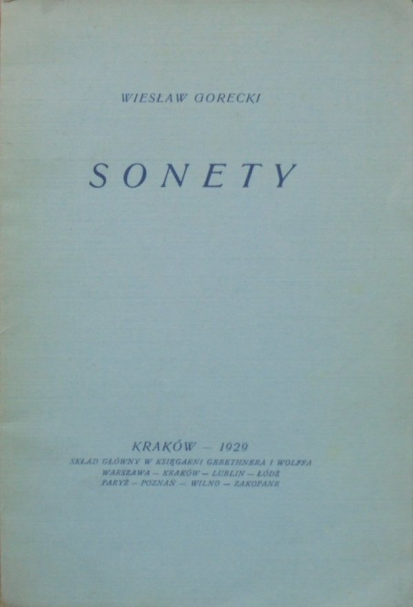 Wiesław Gorecki • Sonety [dedykacja autora]