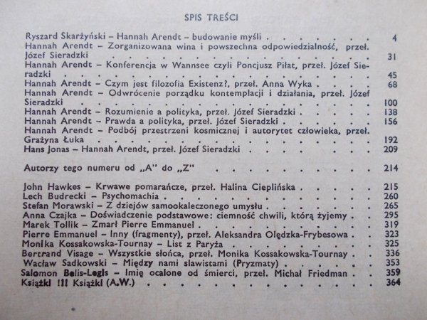 Literatura na świecie 6/1985 (167) Hannah Arendt
