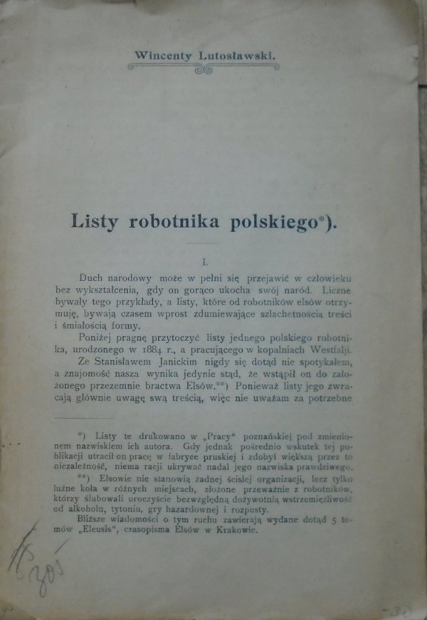 Wincenty Lutosławski • Listy robotnika polskiego