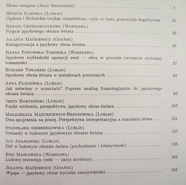 red. Jerzy Bartmiński Językowy obraz świata