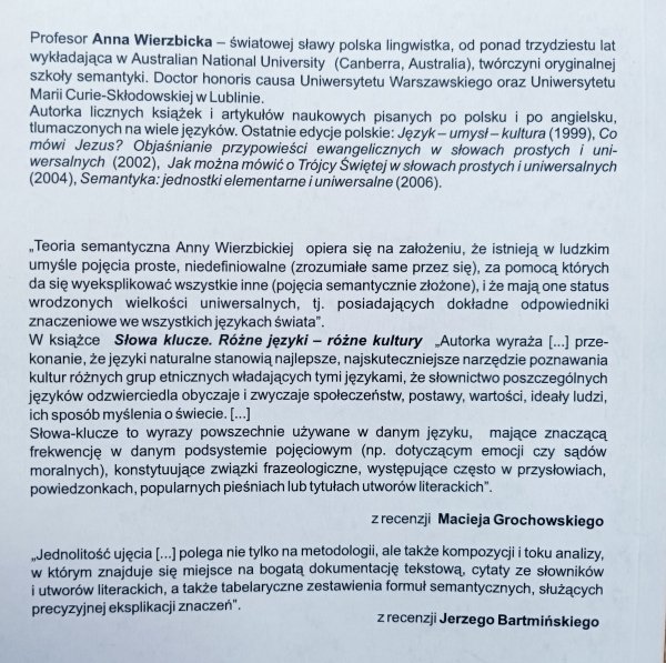 Anna Wierzbicka Słowa klucze. Różne języki - różne kultury