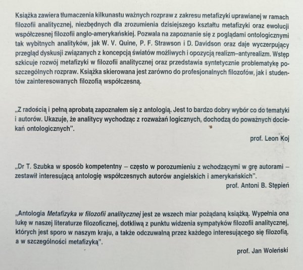 Metafizyka w filozofii analitycznej
