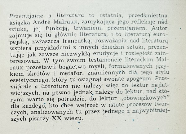 Andre Malraux Przemijanie a literatura