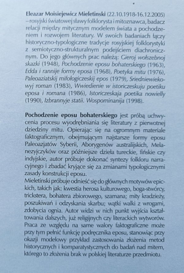 Eleazar Mieletinski Pochodzenie eposu bohaterskiego