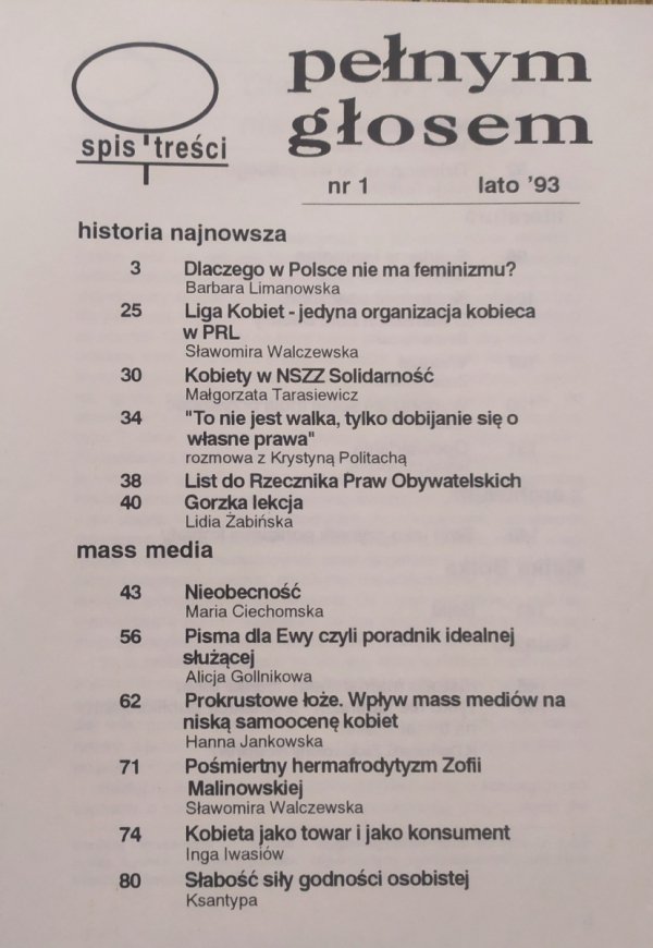 Pełnym głosem. Periodyk feministyczny 1/1993