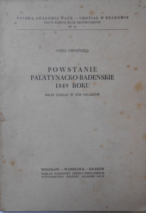 Anna Owsińska • Powstanie palatynacko-badeńskie 1849 roku