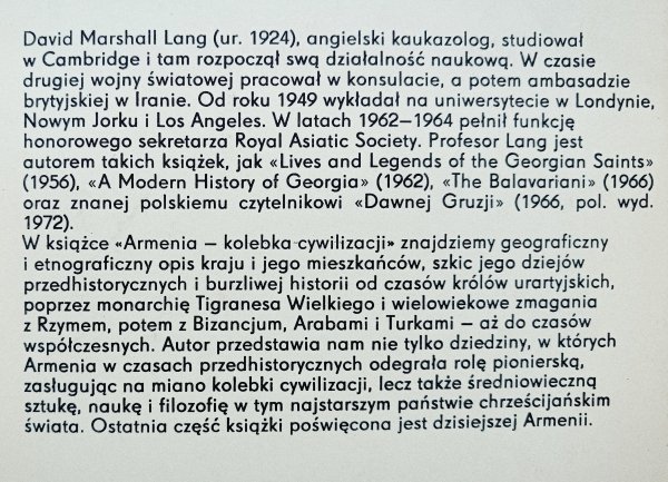 David Marshall Lang Armenia kolebka cywilizacji