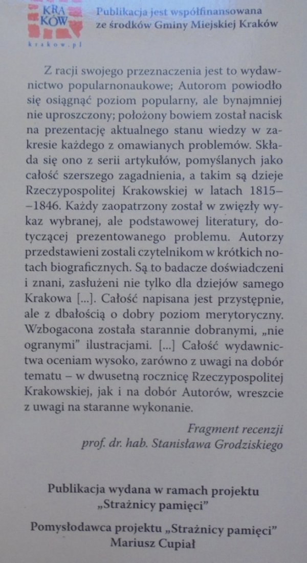 Wolne miasto Kraków 1815-1846 • Ludzie - Wydarzenia - Tradycja