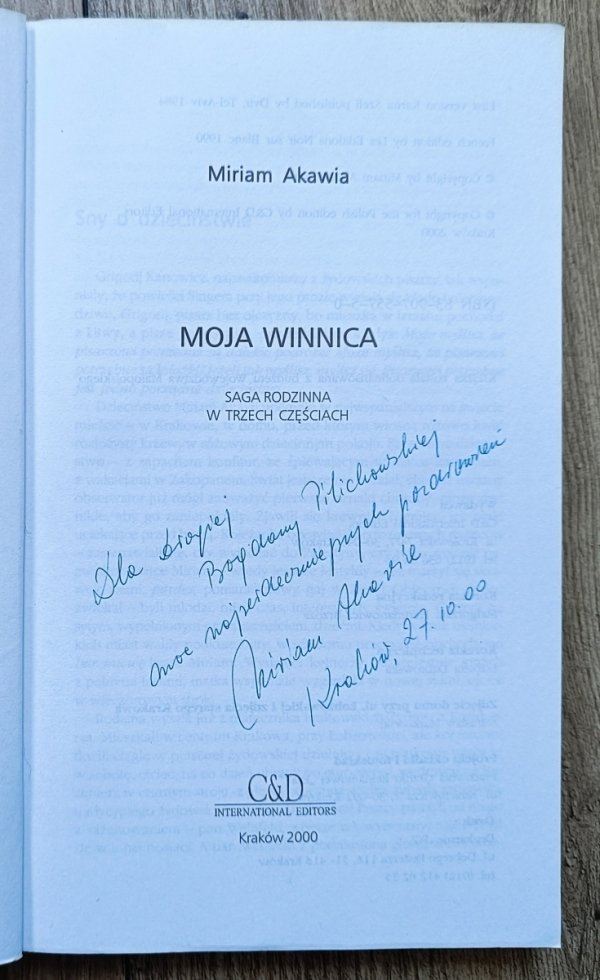Miriam Akavia Moja winnica / dedykacja autorska