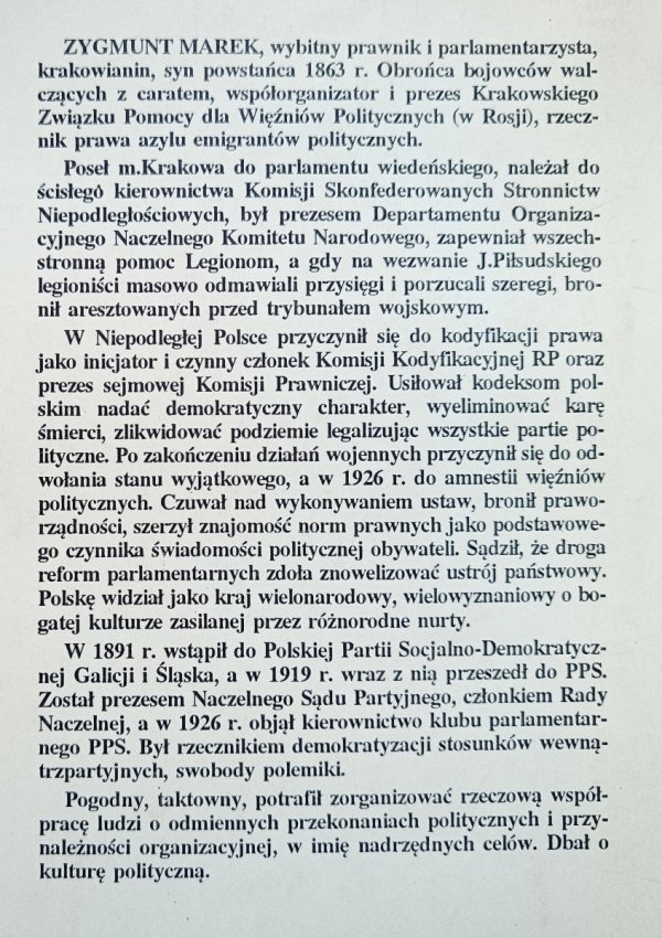Walentyna Najdus Zygmunt Marek. Prawnik i polityk 1872-1931