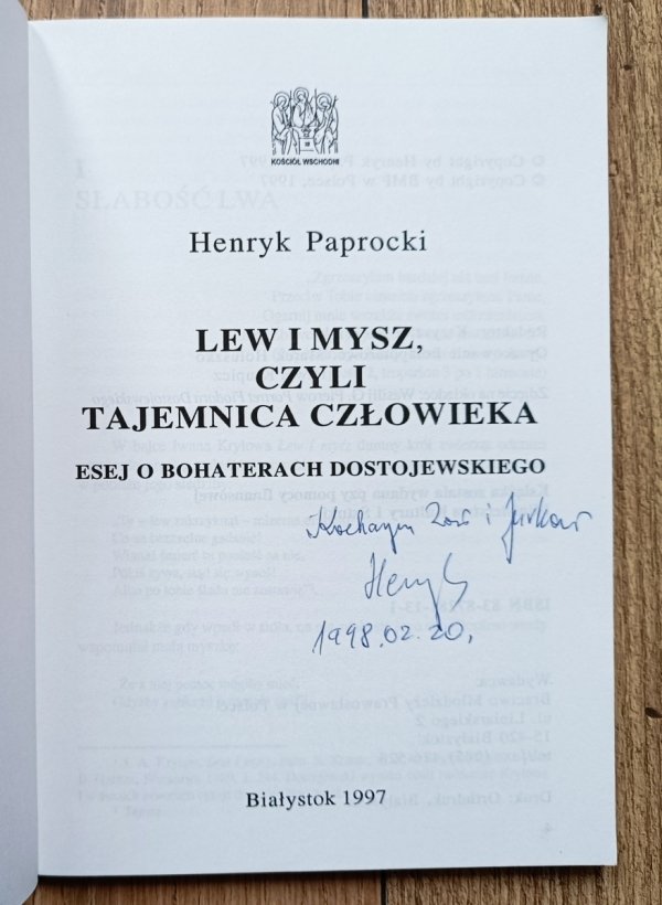 Henryk Paprocki Lew i mysz, czyli tajemnica człowieka [dedykacja Henryka Paprockiego]