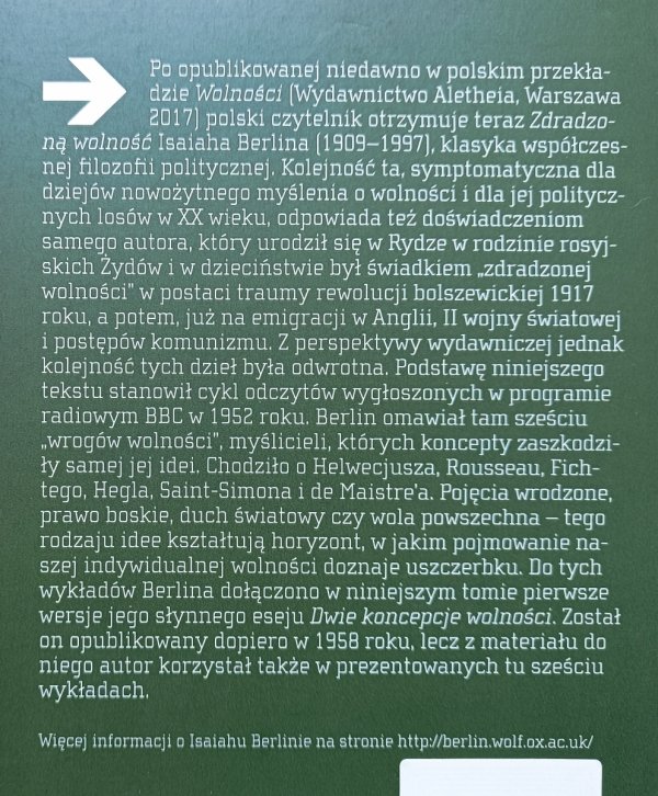 Isaiah Berlin Zdradzona wolność: jej sześciu wrogów / Aletheia