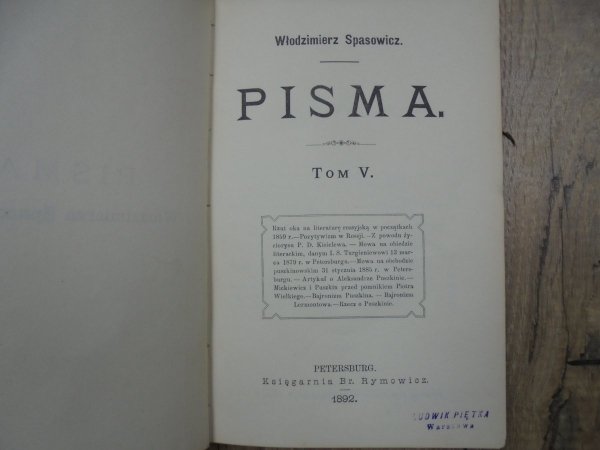 Włodzimierz Spasowicz • Pisma tom I-VII [1892-1899]