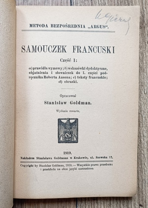 Stanisław Goldman Samouczek francuski / 1919