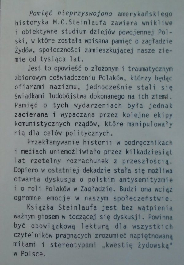 Michael C. Steinlauf • Pamięć nieprzyswojona
