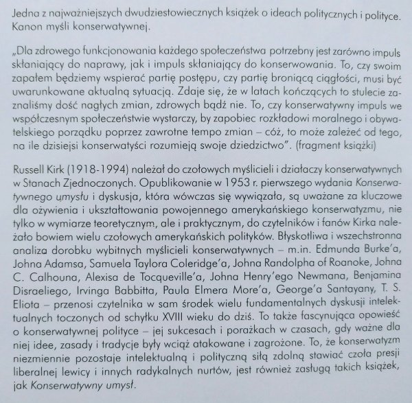 Russell Kirk • Konserwatywny umysł. Od Burke'a do Eliota