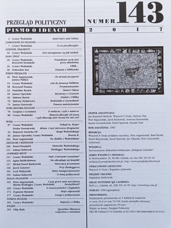 Przegląd Polityczny 143 2017 / Sokrates w Ubiku. Pamięci Cezarego Wodzińskiego