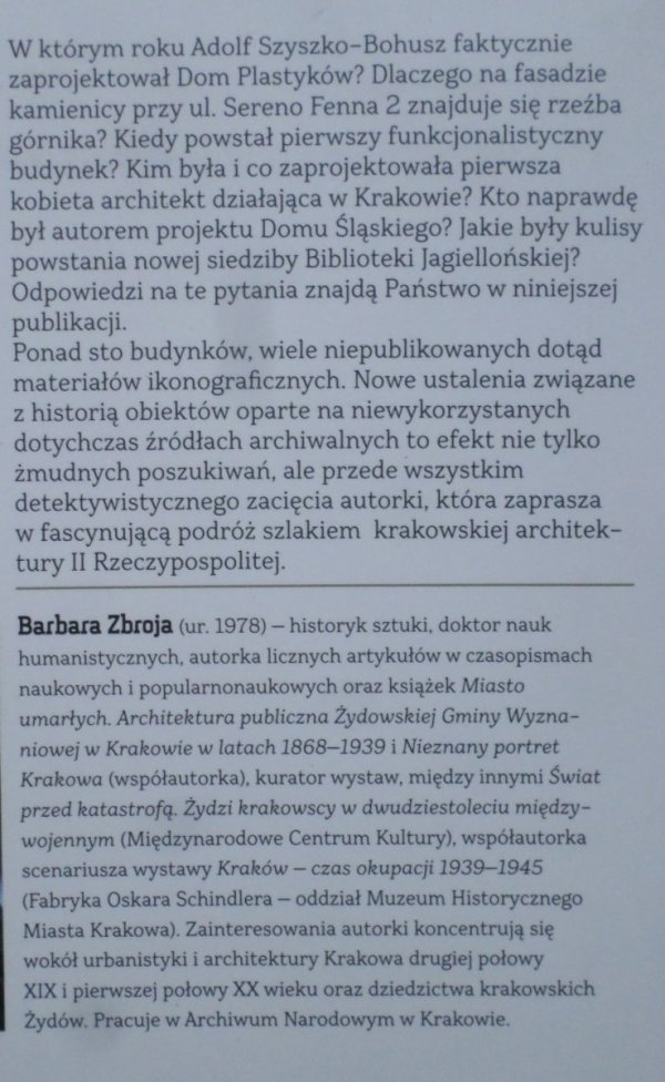 Barbara Zbroja • Architektura międzywojennego Krakowa 1918-1939