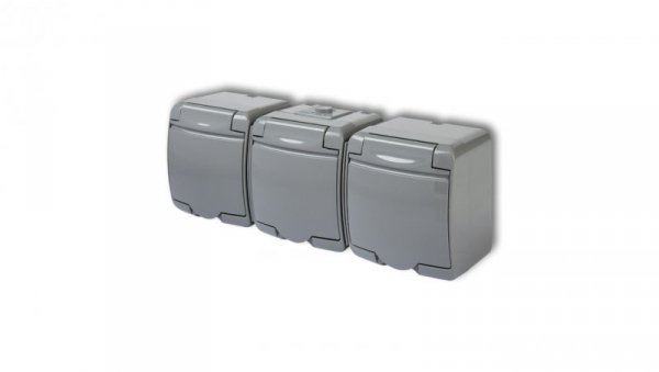 JUNIOR Gniazdo potrójne z/u (klapka popielata) popielaty IP54 10GHE-3
