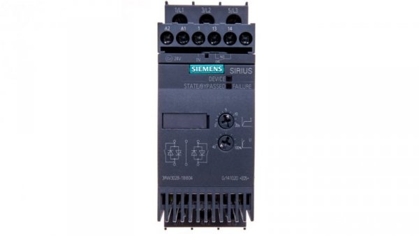 Softstart 3-fazowy 200-480VAC 38A 18,5kW/400V Uc=24V AC/DC S0 3RW3028-1BB04