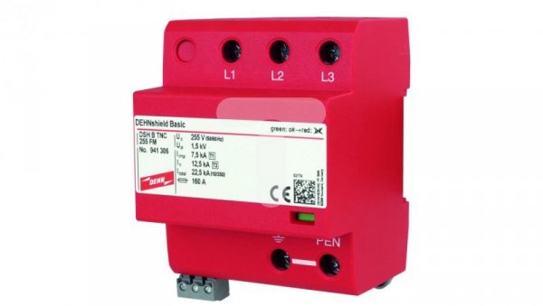 Ogranicznik przepięć Typ T1+T2 3P 12,5/37,5kA 1,5kV DEHNshield DSH B TNC 255 FM 941306