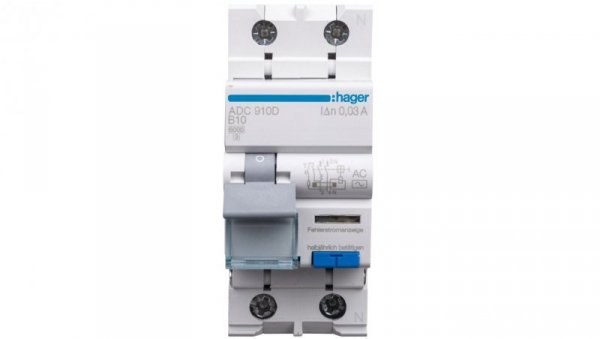 Wyłącznik różnicowo-nadprądowy RCBO 2P B10A 0,03A Typ AC ADC910D