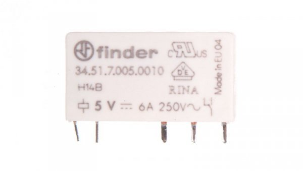Wąski przekaźnik elektromagnetyczny 1P 6A 5V DC do płytki drukowanej 34.51.7.005.0010
