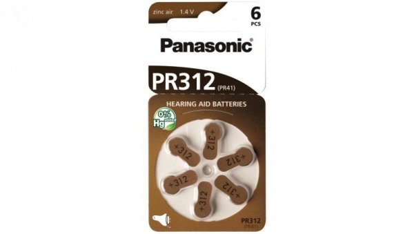 Bateria do aparatów słuchowych PR312 / PR41 1,4V /blister 6szt./
