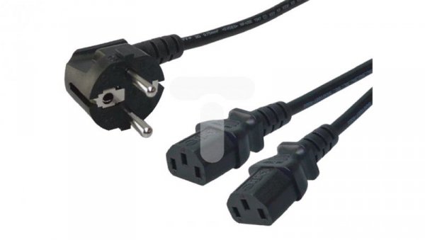 Kabel zasilający CEE 7/7-2xIEC 320 C13 2m VDE czarny CA-C13C-13CC-0018-BK