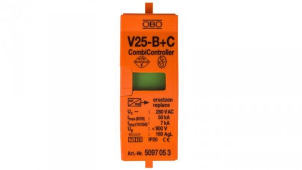 Wkładka ogranicznika przepięć Typ T1+T2 7kA V25-B+C Typ 1+2/0-280 5097053