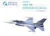 Quinta Studio QD48221 F-16B 3D-Printed & coloured Interior on decal paper (Hasegawa) 1/48