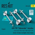 RESKIT RS32-0482 AIM-9M Sidewinder missiles (4 pcs) (3D Printed) 1/32