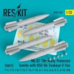 RESKIT RS32-0347 MK.82 THERMALLY PROTECTED BOMBS WITH BSU-86 SNAKEYE II FINS (4 PCS) 1/32