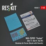 RESKIT RSB48-0003 MiG-25PDS Foxbat (Red 17, Red 87, Red 89) Ukrainian Air Forces (Decals with Stencils) 1/48
