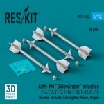 RESKIT RS72-0482 AIM-9M Sidewinder missiles (4 pcs) (3D Printed) 1/72