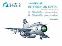 Quinta Studio QD+48552 MiG-21R (green cockpit panels) 3D-Printed & coloured Interior on decal paper (Eduard) (with 3D-printed resin parts) 1/48