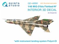 Quinta Studio QD+48581 MiG-21bis late Fishbed-N 3D-Printed & coloured Interior on decal paper (Eduard) (with 3D-printed resin parts) 1/48