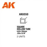 AK Interactive AK6550 SQUARE HOLLOW TUBE 6.00 X 350MM – STYRENE SQUARE HOLLOW TUBE – (2 UNITS)
