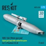 RESKIT RS72-0470 SUU-16A 20mm gun pod (open gun bay) with centerline pylon for F-4 Phantom II (C,D) (1 pcs) (3D Printed) 1/72