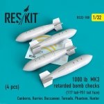RESKIT RS32-0188 1000 lb retarded bomb checks (117 tail-951 tail fuze) (4 pcs) 1/32